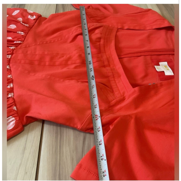 Maeve Anthropologie Polka Dot Mini Dress Red Orange Petite M NWT - Picture 15 of 16